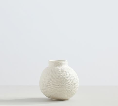 Fraiser Textured White Ceramic Vase - Small | Pottery Barn (US)