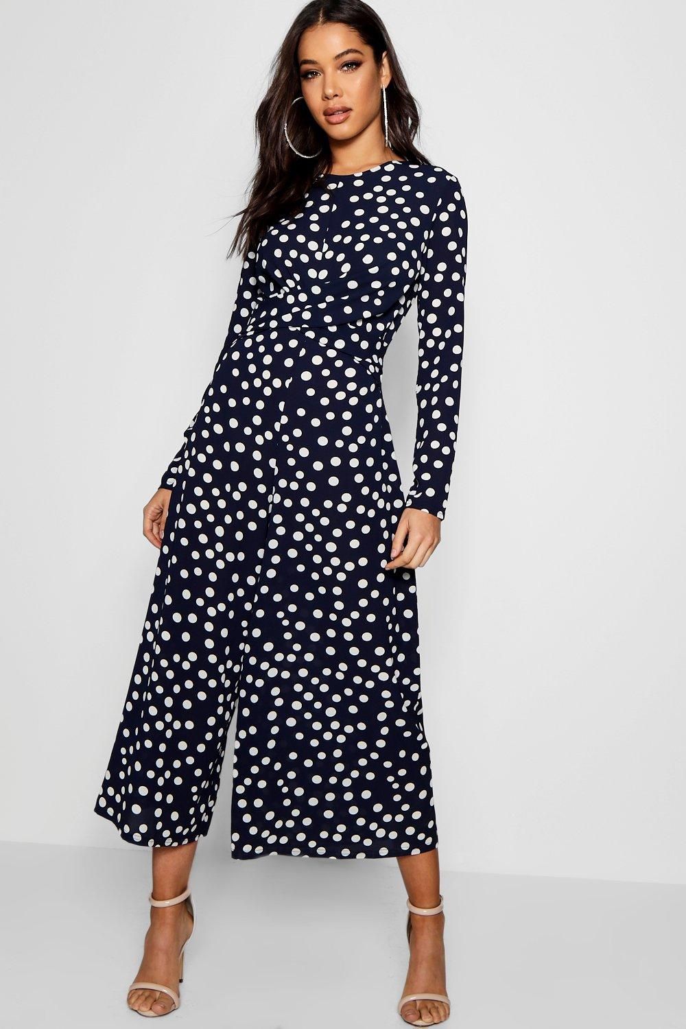 Twist Front Polka Dot Jumpsuit | Boohoo.com (US & CA)