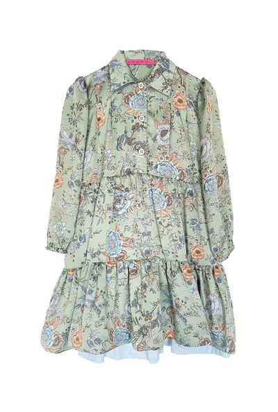 Long Sleeve Tiered Mini Dress - Seafoam Floral | Shop BURU