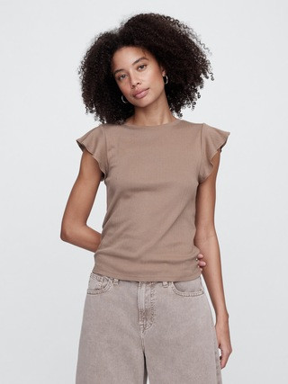 Ribbed Flutter Sleeve T-Shirt | Gap Factory | Gap Factory