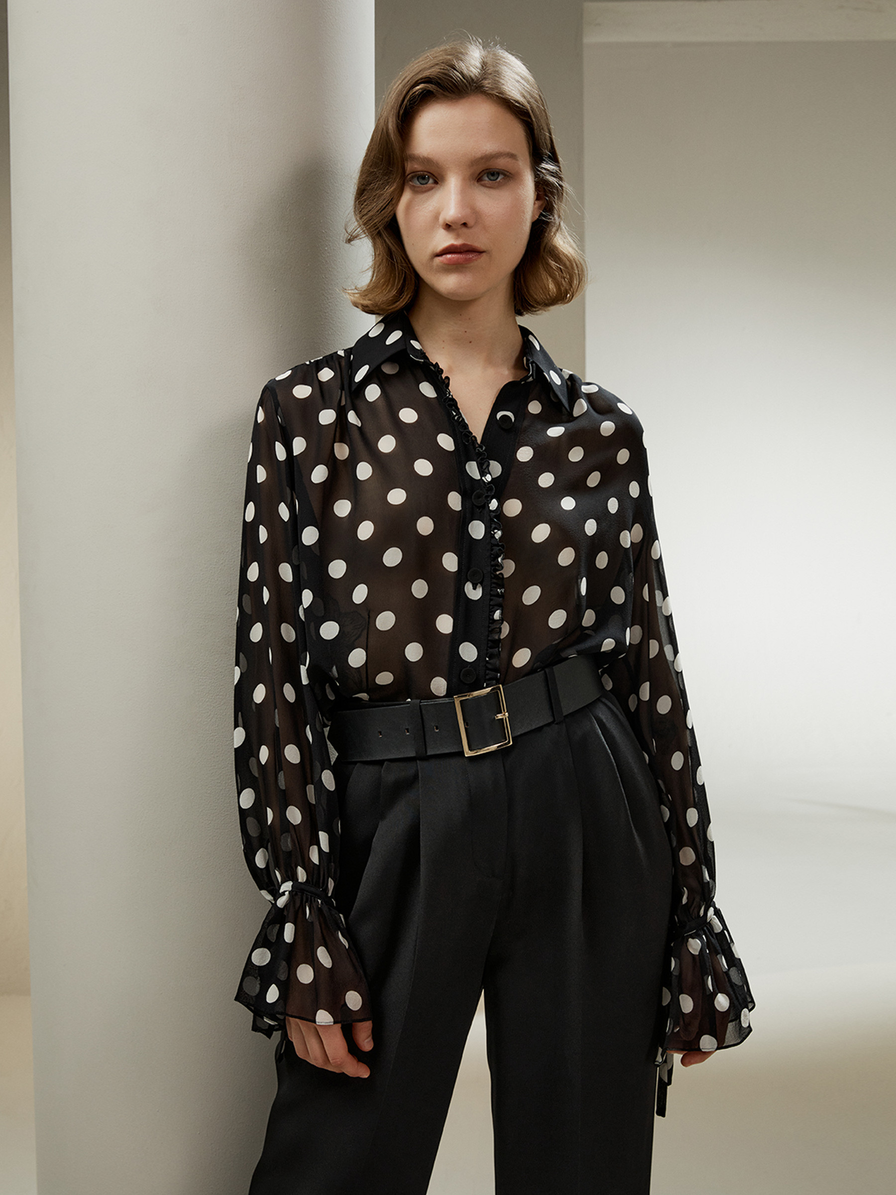 Polka Dots Georgette Blouse | LilySilk