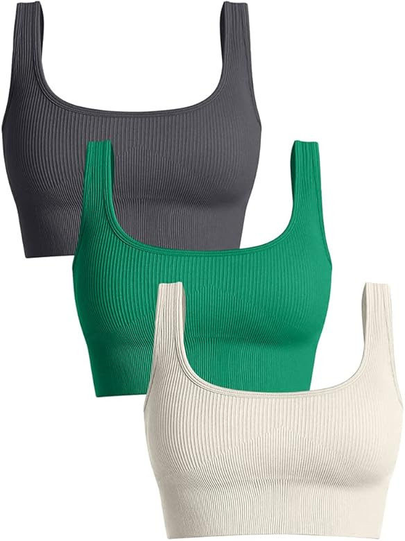 OQQ Women's 3 Piece Medium Support Tank Top Ribbed Seamless Removable Cups Workout Exercise Sport... | Amazon (US)