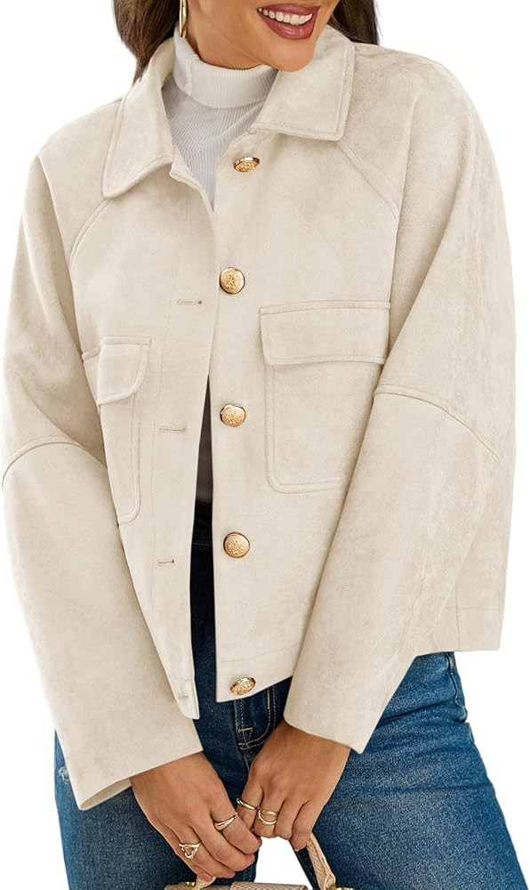 Cicy Bell Womens Faux Suede Leather Jackets Oversized Cropped Casual Lapel Collar Button Down Fal... | Amazon (US)