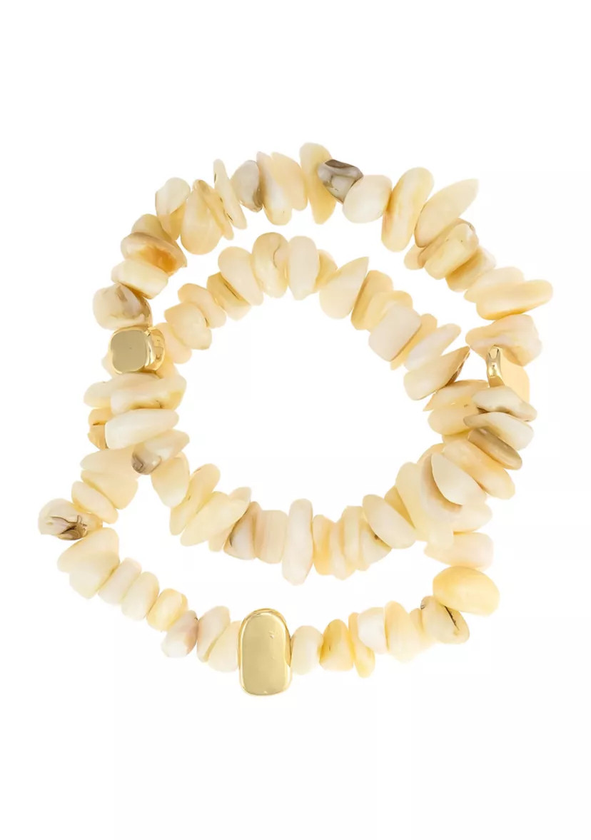 Gold Tone Natural Bead 2 Row Stretch Bracelet Set | Belk