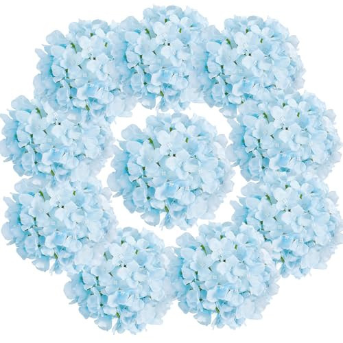 Auihiay 10PCS Hydrangea Artificial Flowers, Faux Blue Flowers | Amazon (US)