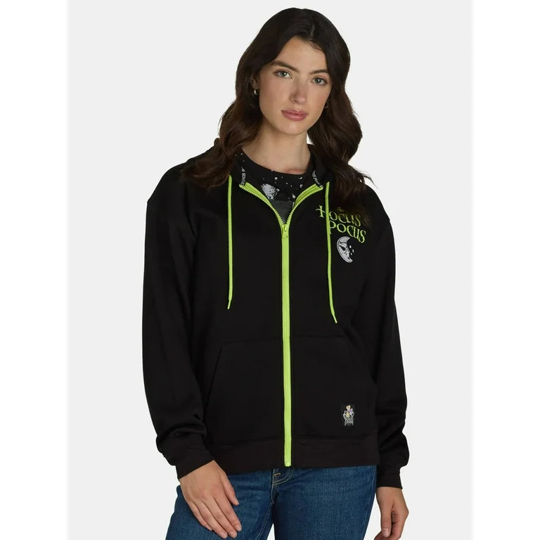 Hocus Pocus Women’s Glow in the Dark Graphic Print Zip Hoodie, Sizes XXS-XXL - Walmart.com | Walmart (US)