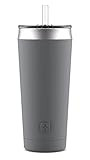 Ello Beacon Vacuum Insulated Stainless Steel Tumbler with Optional Straw, 24 oz, Grey | Amazon (US)