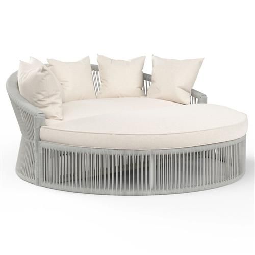Sunset West Miami Coastal Sunbrella Silver Grey Aluminum Round Outdoor Daybed | Kathy Kuo Home