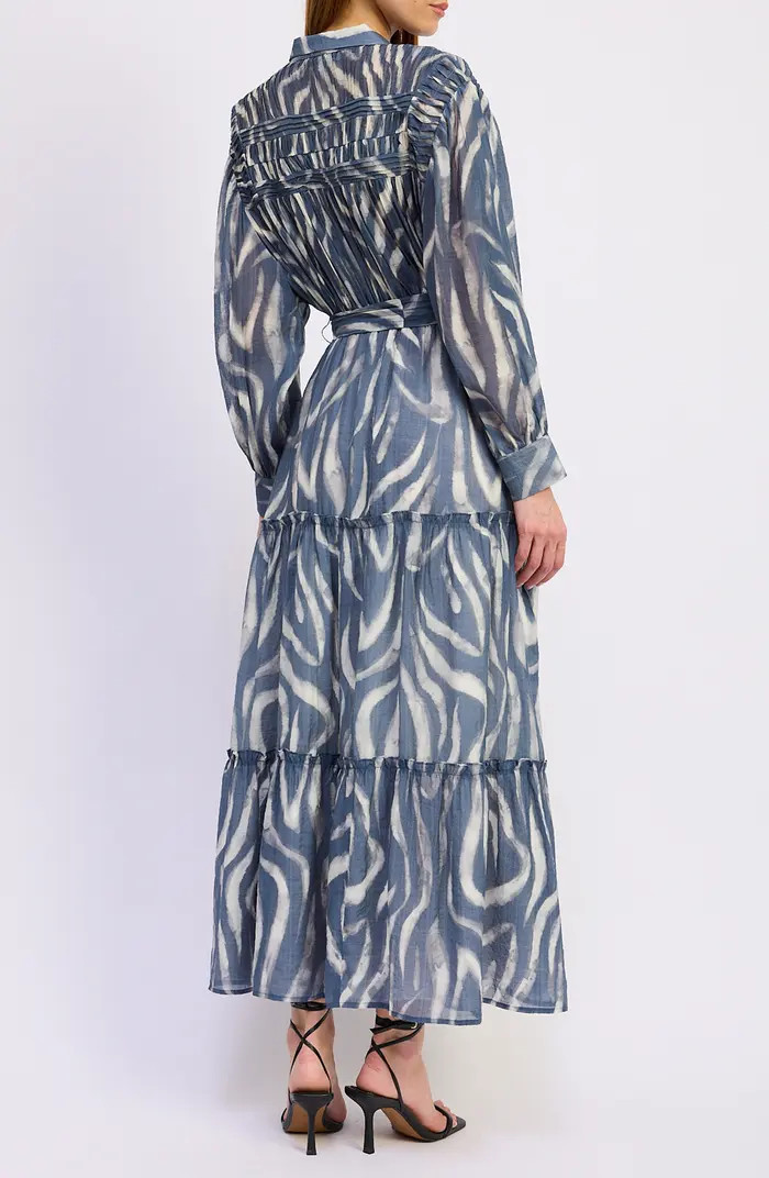 Cypress Long Sleeve Tie Belt Tiered Maxi Shirtdress | Nordstrom