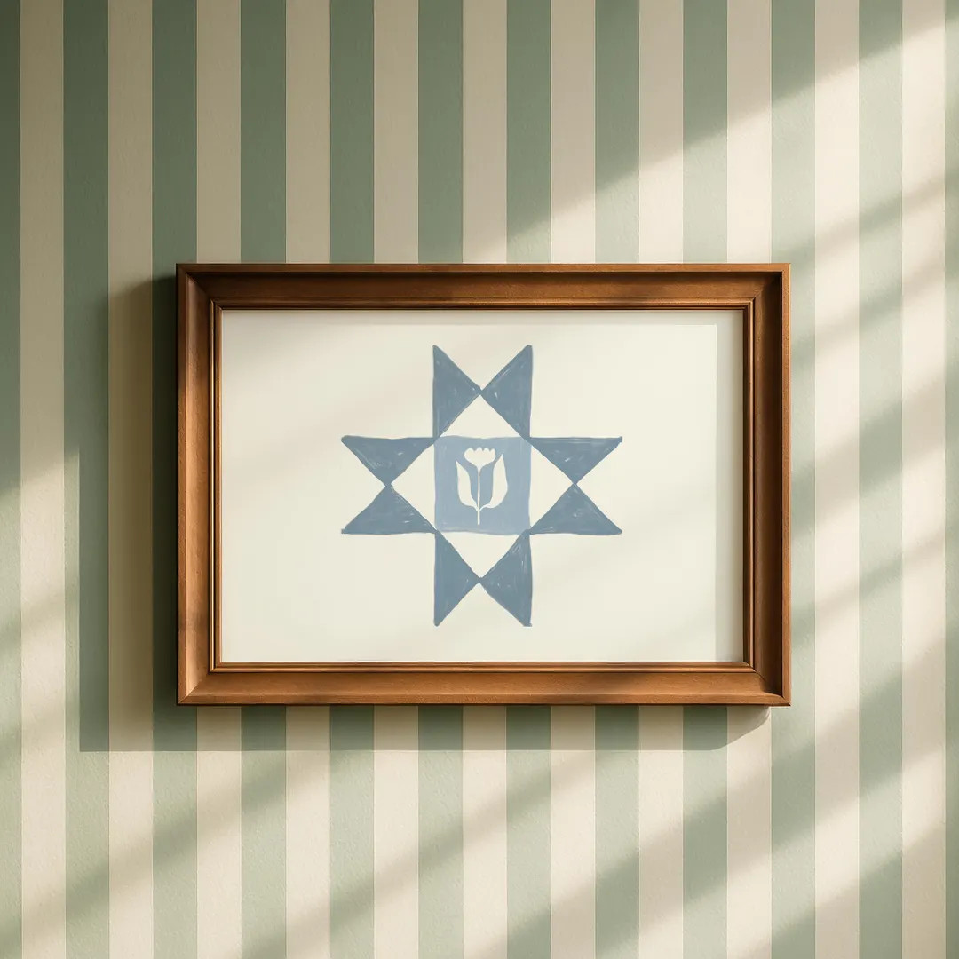 Blue Tulip Hand Drawn Quilted Victorian Floral Digital Prints, Cottage Core Room Decor, Wall Art,... | Etsy (US)