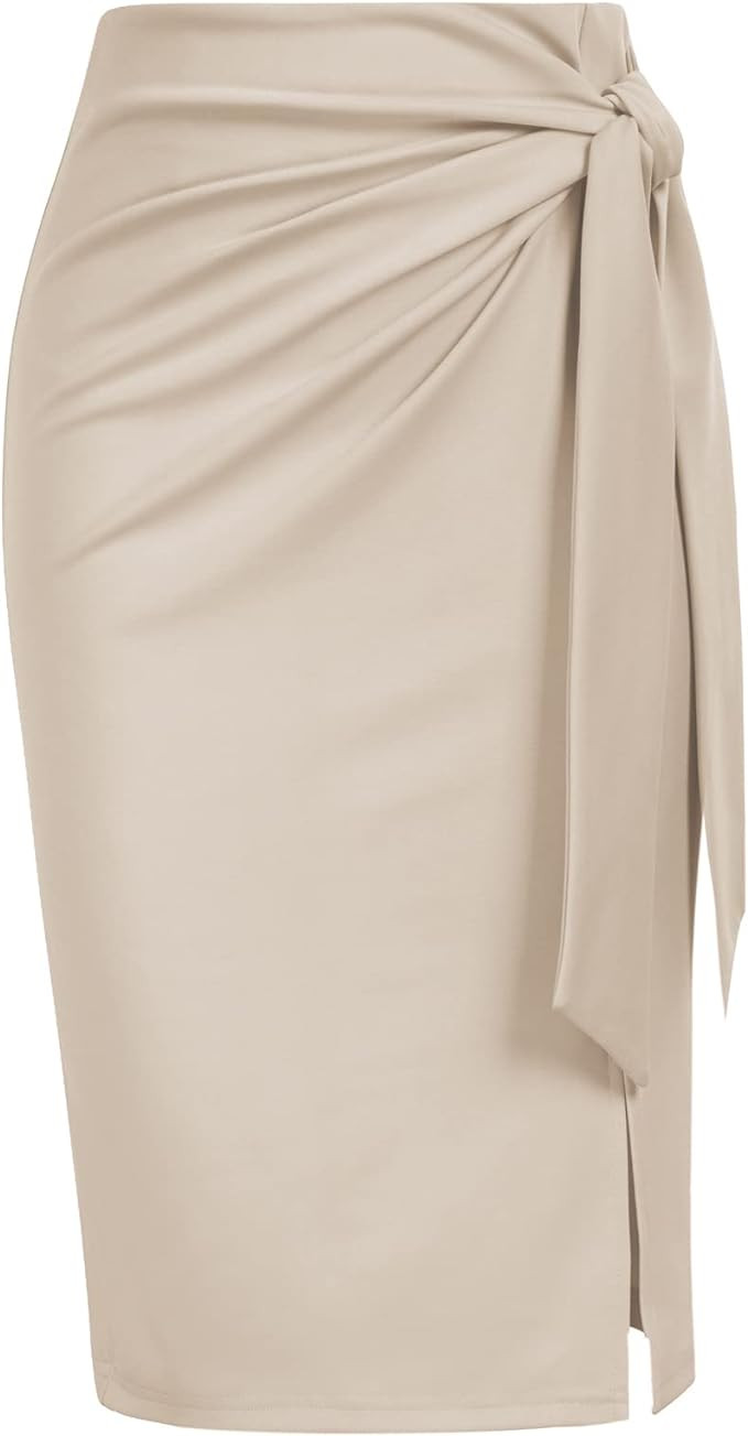 Kate Kasin Women's Skirt Elastic High Waist Bow Tie Knee Length Stretch Bodycon Pencil Skirts wit... | Amazon (US)