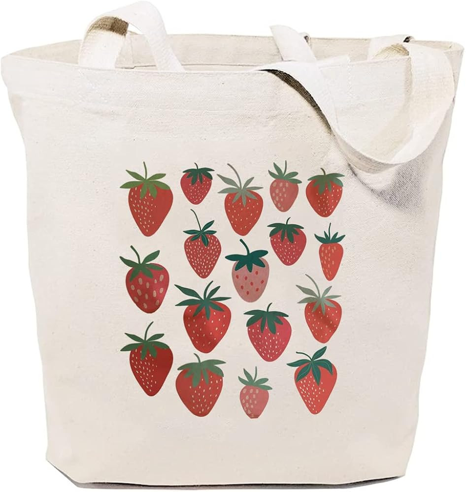 GXVUIS Strawberry Canvas Tote Bag for Women Aesthetic Reusable Grocery Shoulder Bags for Shopping... | Amazon (US)