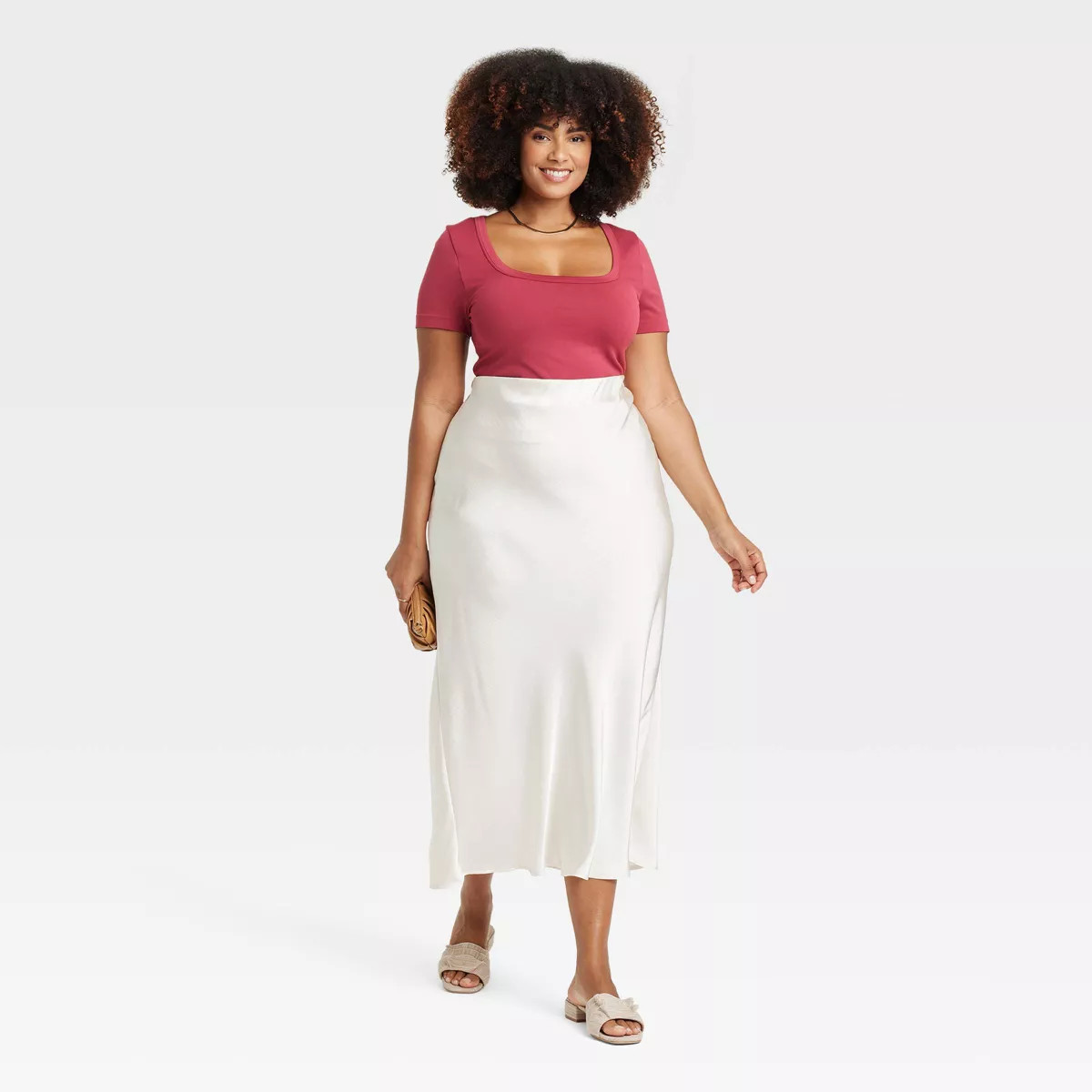 Women's Slim Fit Seamless Short Sleeve Square Neck Baby T-Shirt - A New Day™ Dark Pink | Target