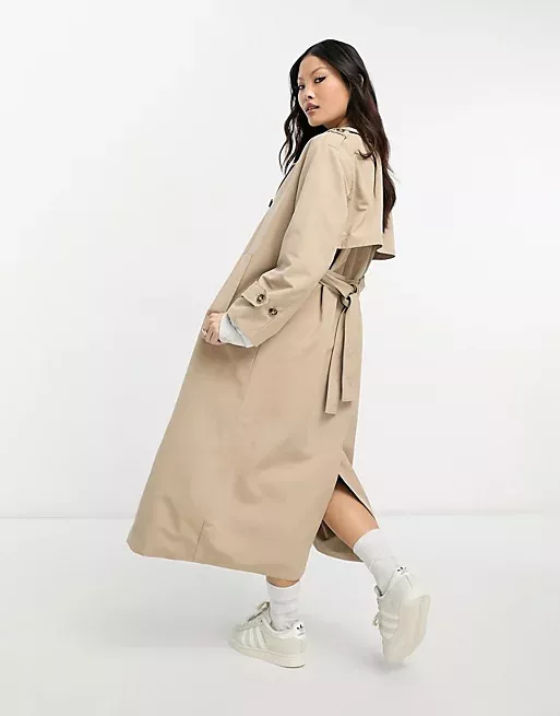 Vero Moda longline belted trench coat in stone