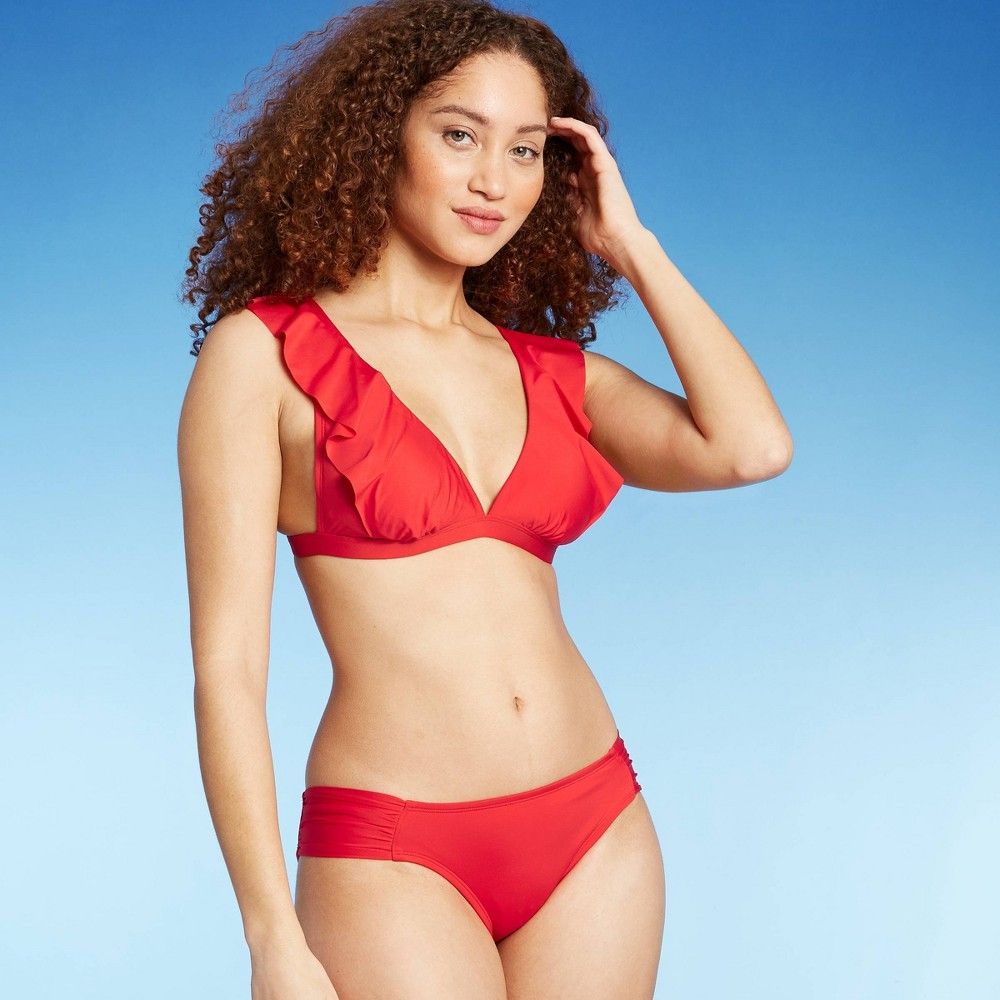 Women's Ruffle Bralette Bikini Top - Kona Sol Bright Red S | Target
