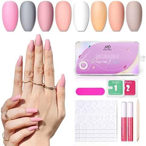 Press On Nails Medium Coffin Shaped, 192 Ct Short Fake Nails Glue / Stick On False Nail Tips, Includ | Amazon (US)