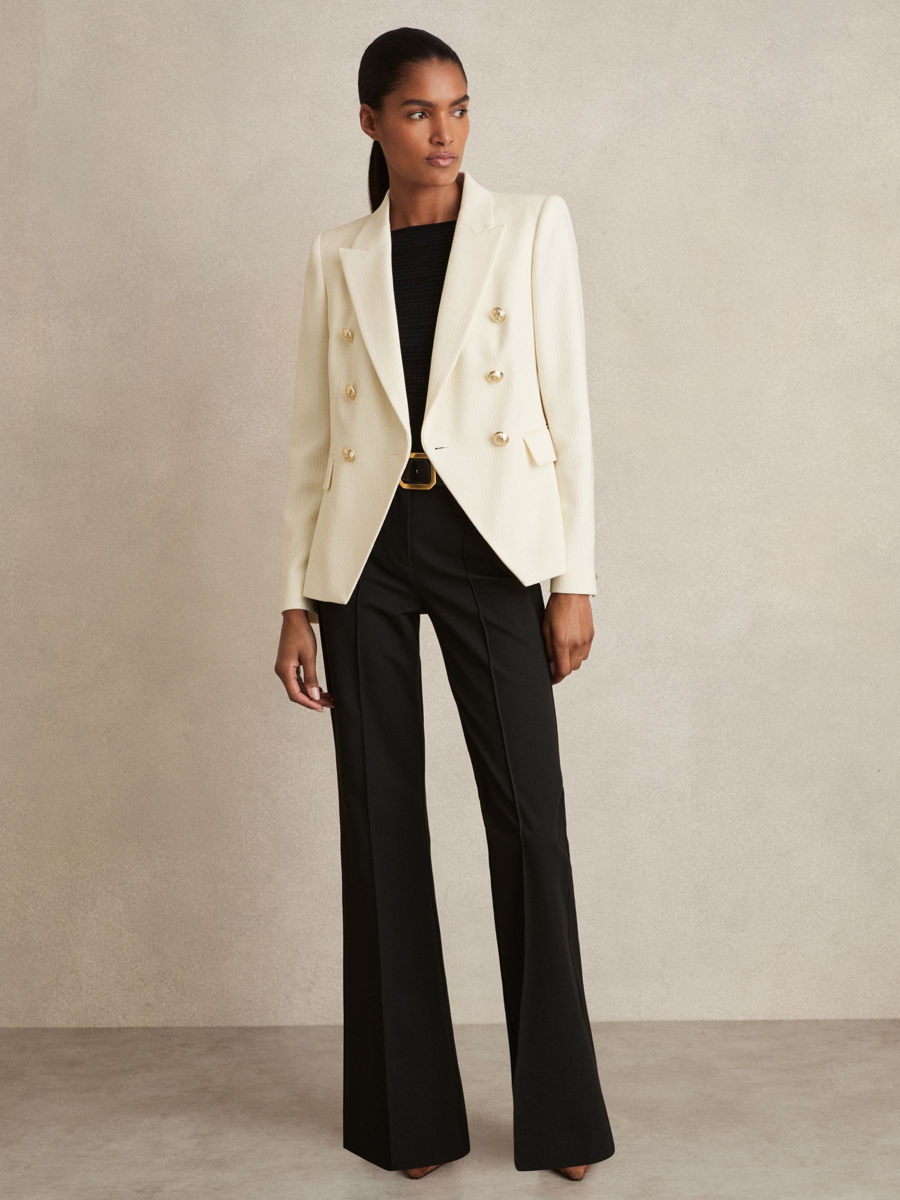 Tailored Fit Textured Double Breasted Blazer in White | Reiss US