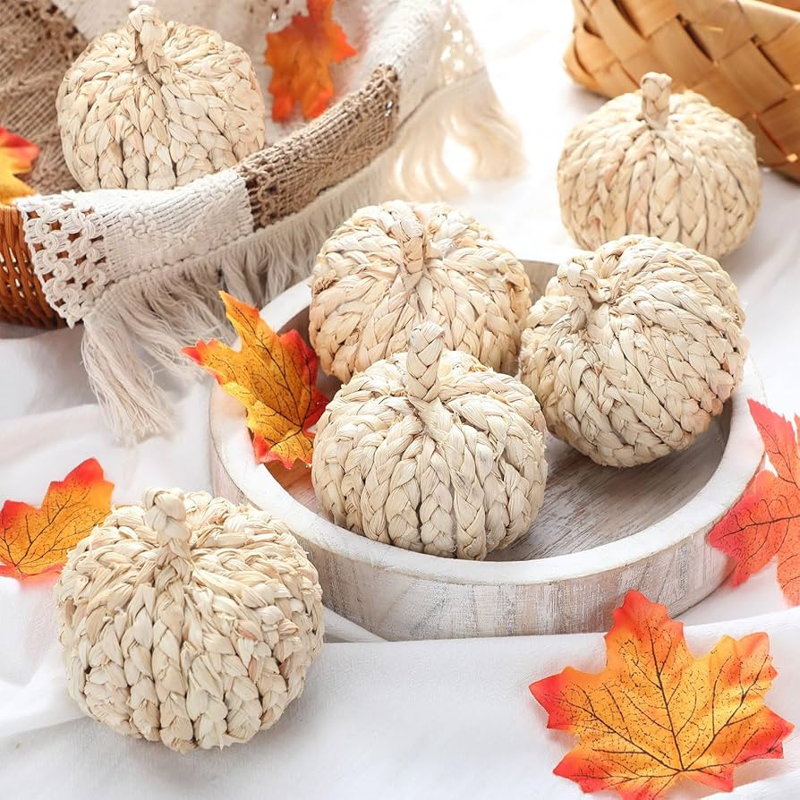 6 Pcs Fall Rattan Pumpkin Decor Woven Corn Husk 4 Inch Braided Pumpkins Foam Woven Decor Artifici... | Amazon (US)