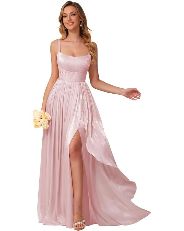 ForElise Ruffles Chiffon Bridesmaid Dresses for Women Long Square Neck A-Line Pleated Formal Even... | Amazon (US)