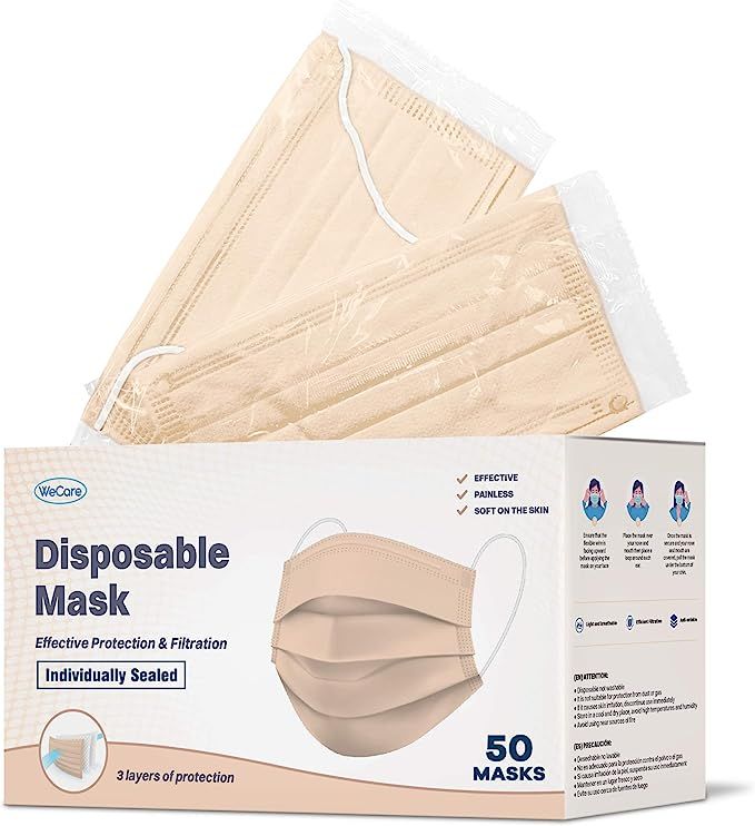 WeCare Disposable Face Mask Individually Wrapped - 50 Pack, Colored Face Masks | Amazon (US)