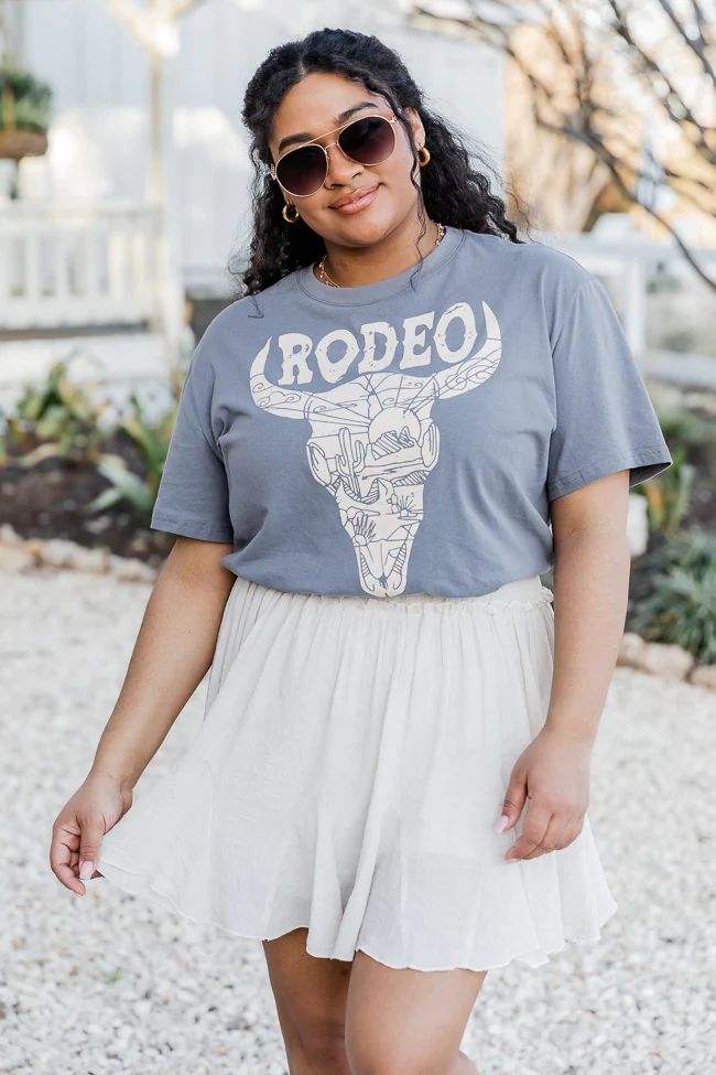 Long Horn Rodeo Grey Oversized Graphic Tee | Pink Lily