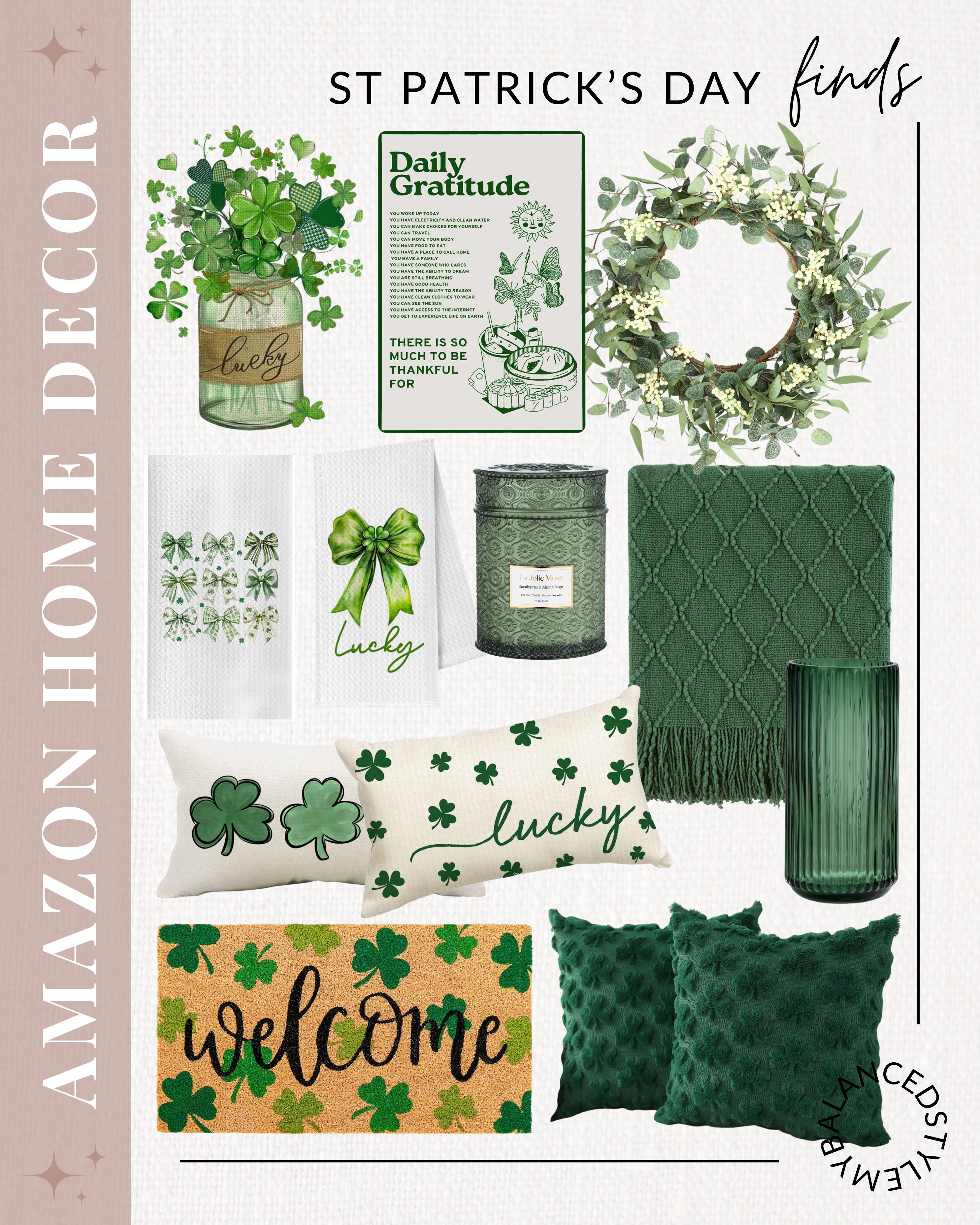 Amazon St. Patrick’s Day Home Decor

Canvas wall art
Accent chairs
Accent pillows
Throw blankets
Console table
Floor lamp
Area rug
Neutral home decor
Door mat
Candles
Candlesticks
Home accents
Home furnishings
Vases
Faux flowers
Neutral decor

#LTKStyleTip #LTKSeasonal #LTKHome