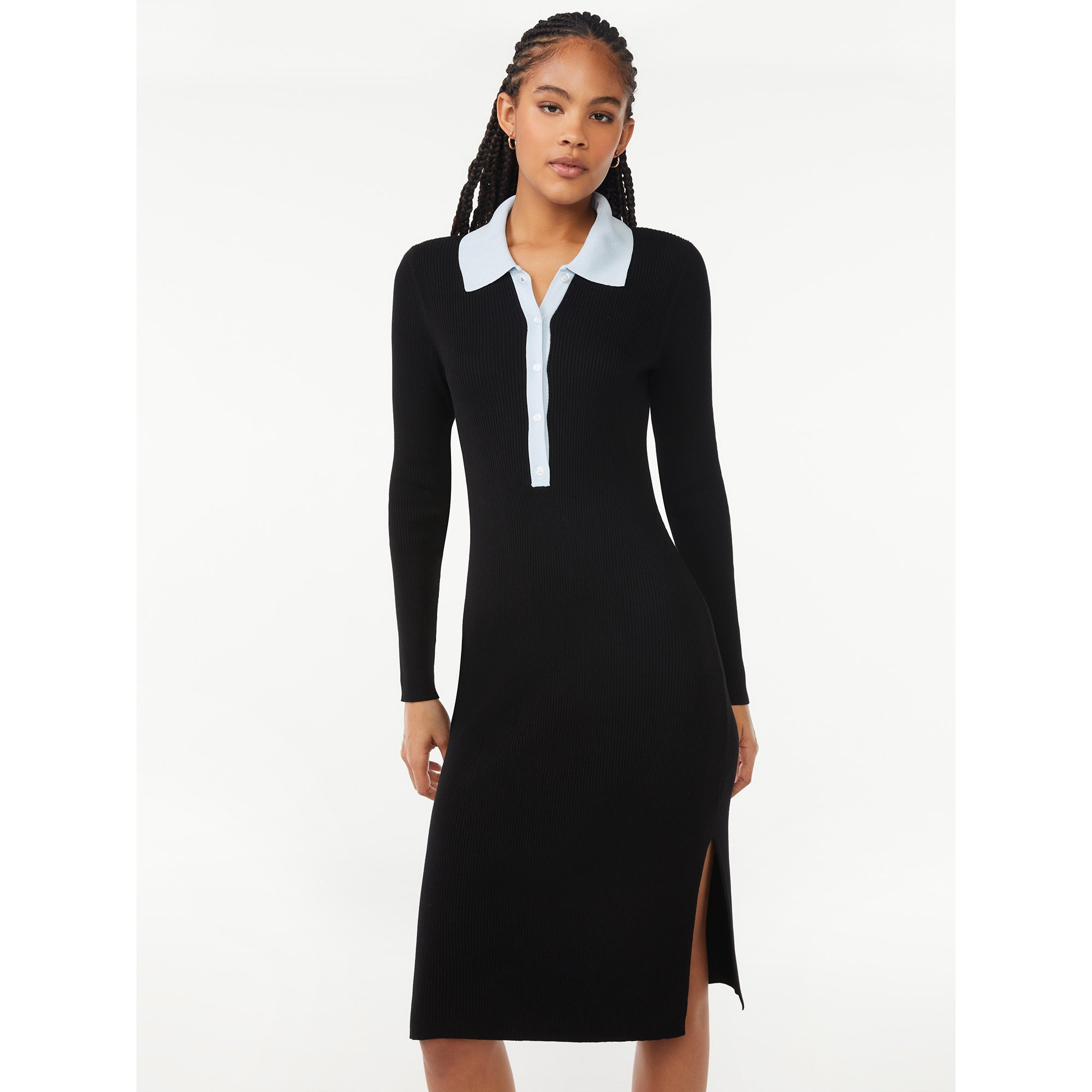 Free Assembly Women's Polo Sweater Midi Dress | Walmart (US)