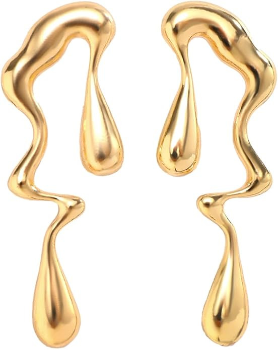 Irregular WaterDrop Earrings Melted Liquid Asymmetrical Drop Earrings for Women Embrace Minimalis... | Amazon (US)