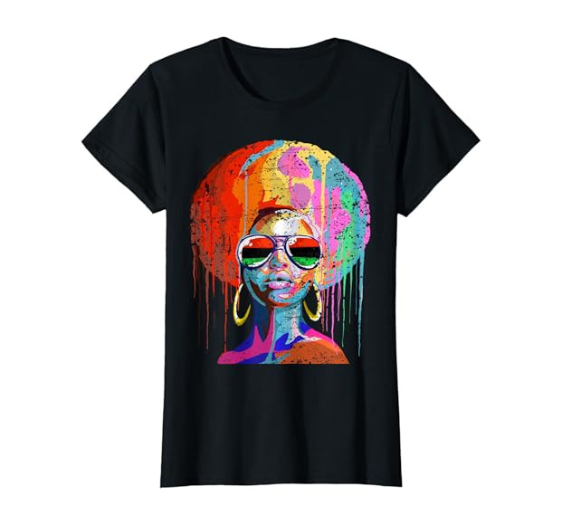 Womens Black Queen Afro Melanin Dripping Juneteenth T-Shirt | Amazon (US)