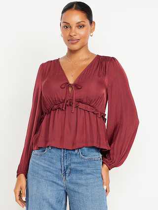 Satin Ruffle Tie-Front Top | Old Navy (US)