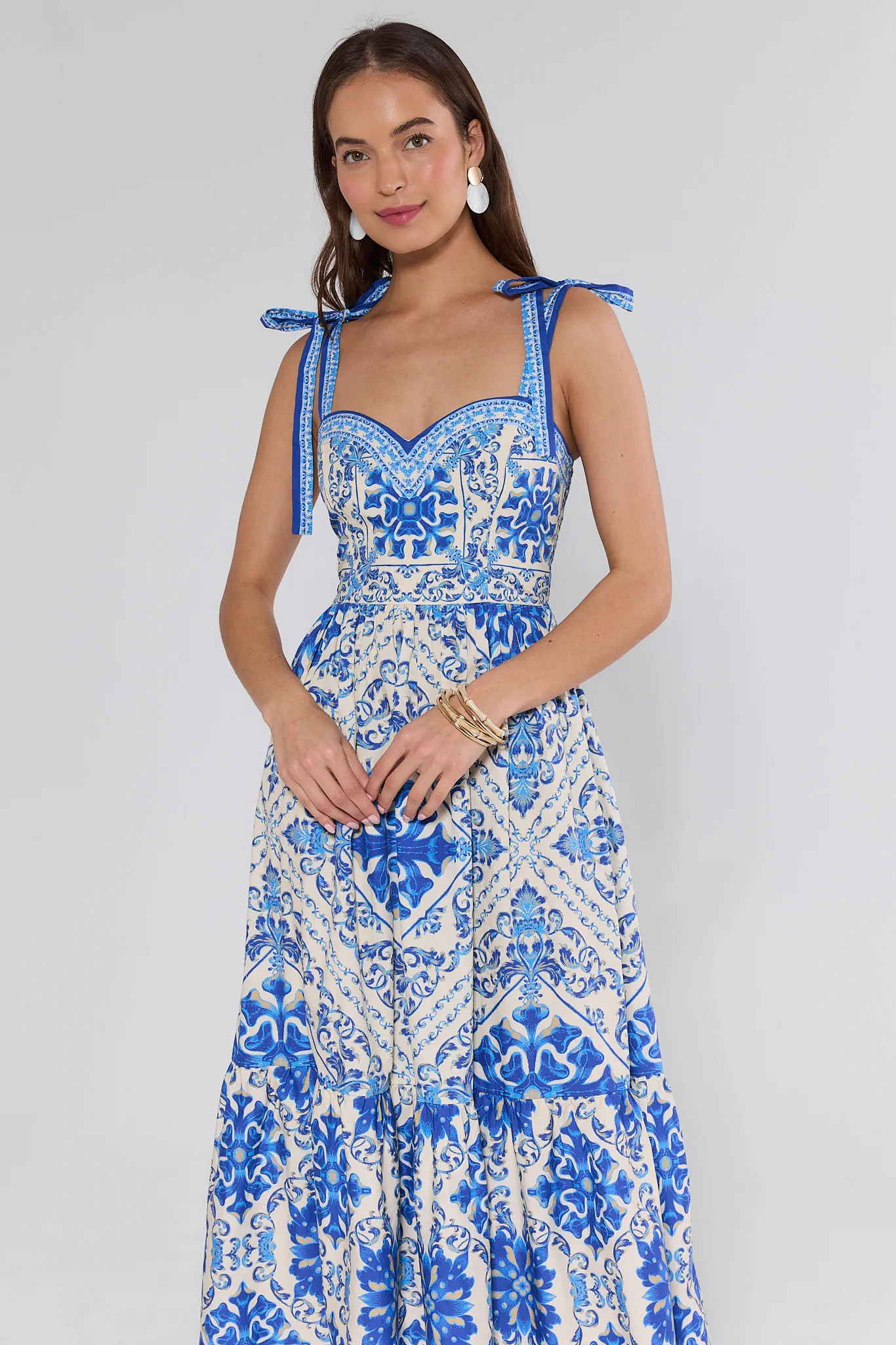 Stacey Blue Printed Midi Dress | Avara