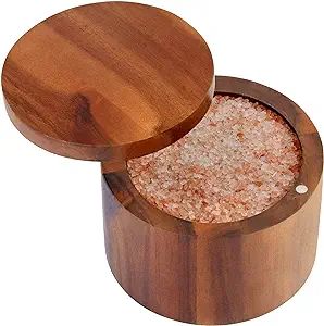 Acacia Salt Cellar, Wood Salt Box 4x2.75 Inches & Spice Box With Swivel Cover, Salt Keeper, Wood ... | Amazon (US)
