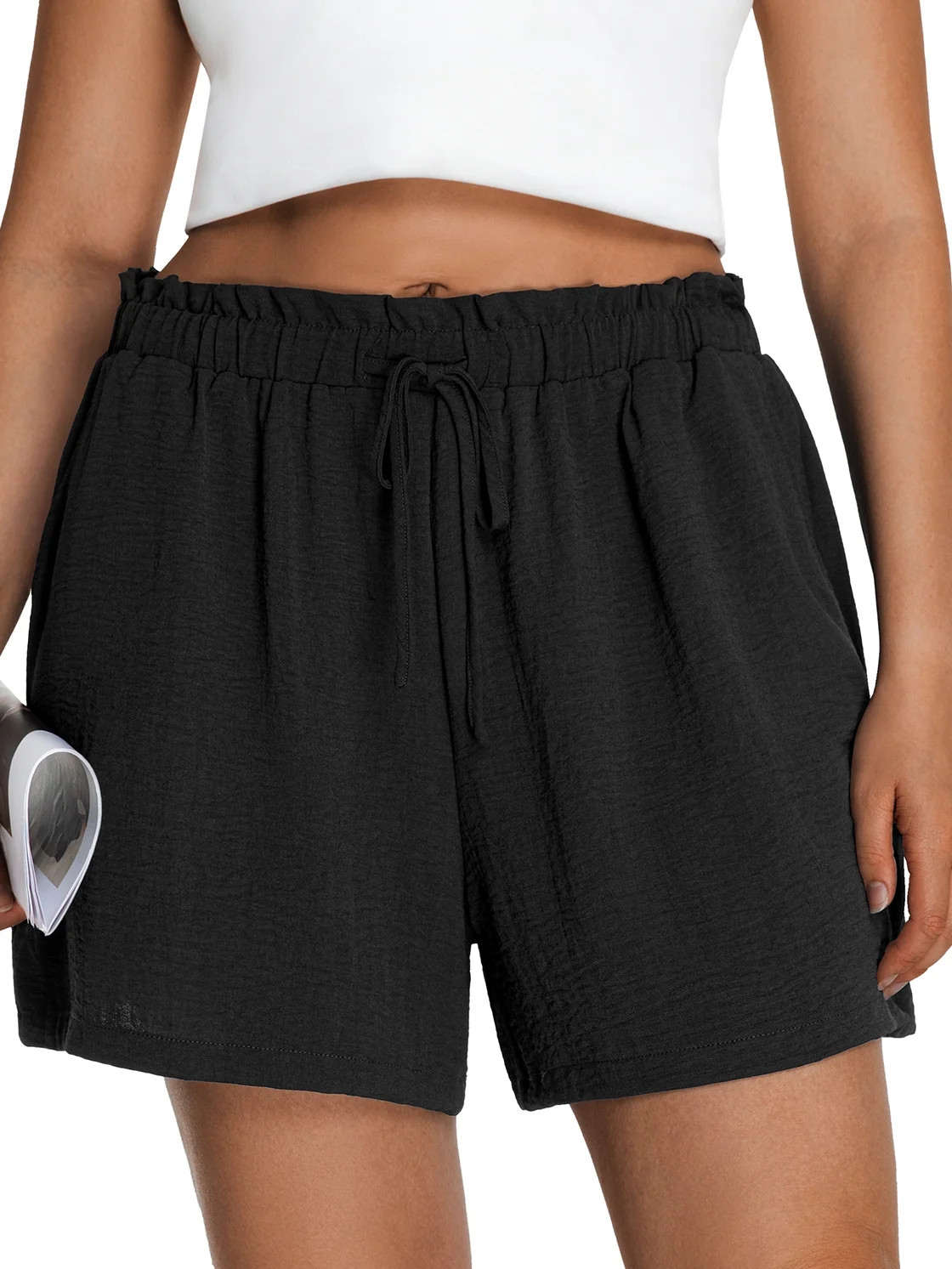 Cueply Women's Plus Size Shorts Casual Elastic Waist Ruffle Belted Shorts Adjustable Tie Knot Sho... | Walmart (US)