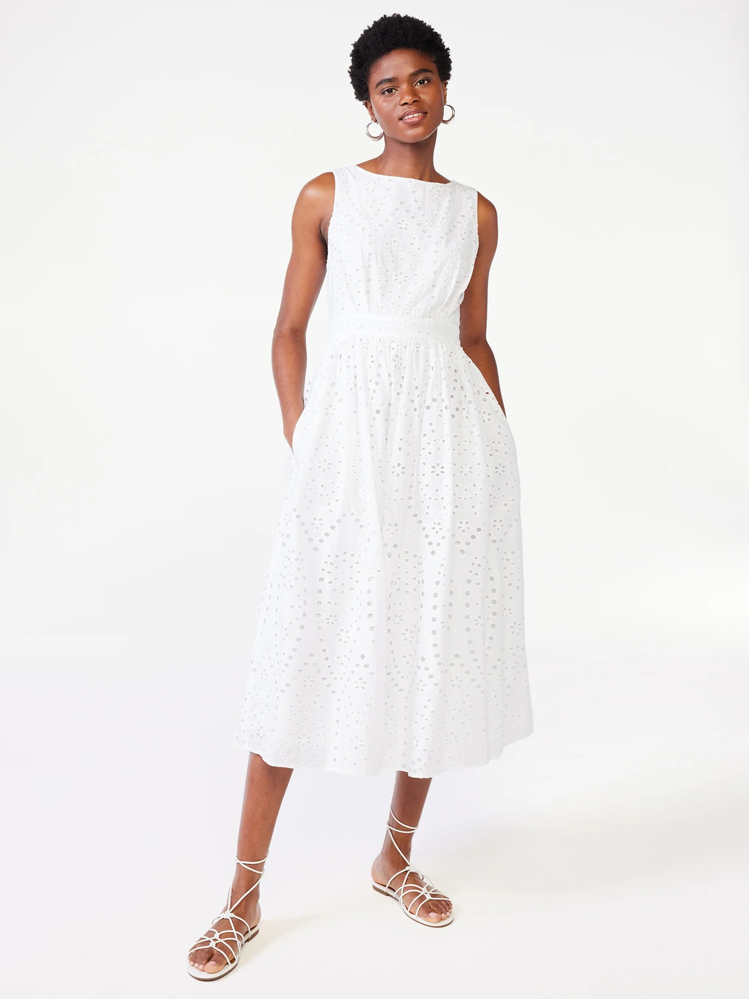 Scoop Women's Eyelet Midi Dress | Walmart (US)