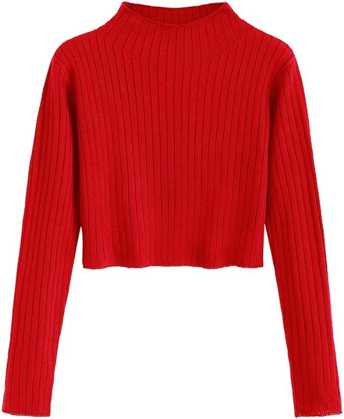 ZAFUL Women's Mock Neck Long Sleeve Ribbed Knit Pullover Crop Sweater | Amazon (US)