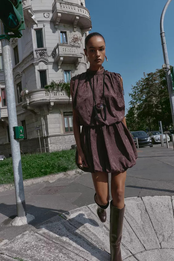 JACQUARD VOLUMINOUS MINI DRESS | Zara Canada