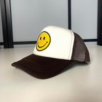 Smiley Face Brown Trucker Hat With Mesh Snap Back, Brown Hat Adjustable For All Gift | Etsy (US)