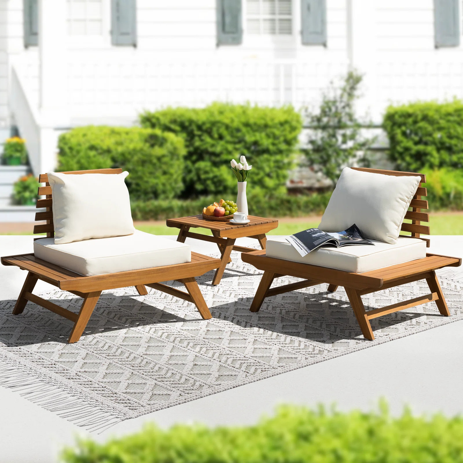 Najdan Wood - Person Patio Conversation Set with Cushions | Wayfair North America