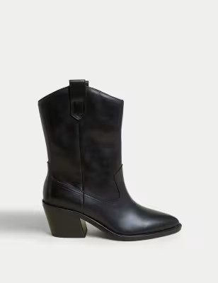 Leather Western Block Heel Ankle Boots | M&S Collection | M&S | Marks & Spencer (UK)