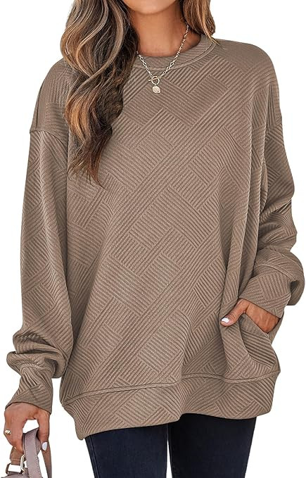 SHEWIN Womens Spring Fashion 2025 Long Sleeve Shirts Crewneck Loose Textured Tunic Tops With Pock... | Amazon (US)