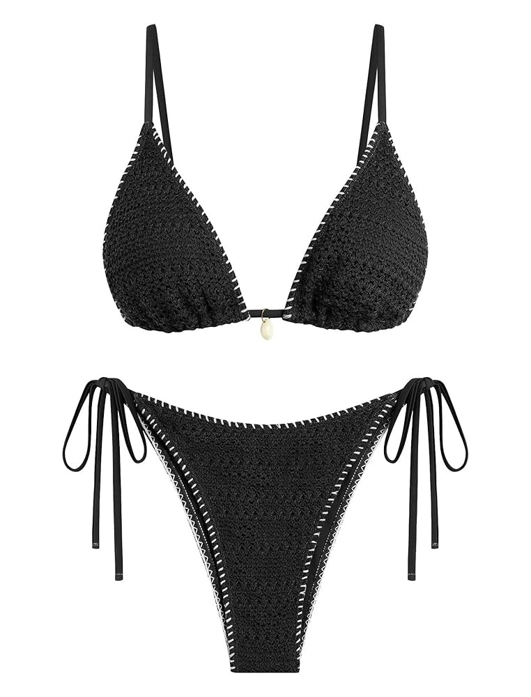 ZAFUL Women's Sexy Triangle Bikini Set 2025 Crochet Tie Side String Cheeky Swimsuit 2 Piece Bathi... | Amazon (US)