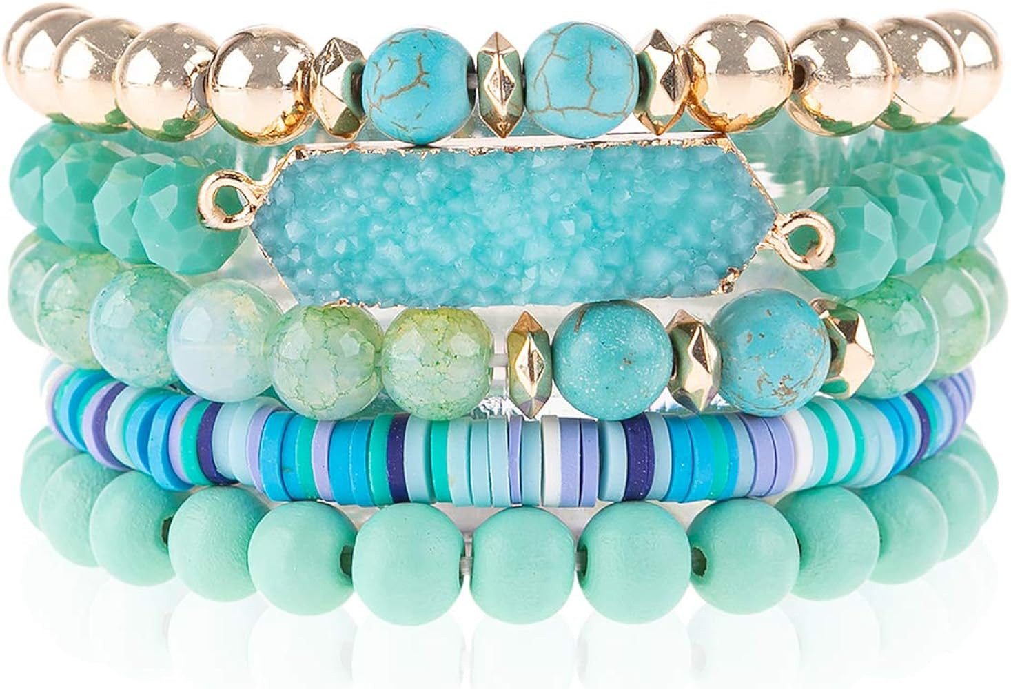 Bohemian Acrylic Druzy Multi-Layer Bead Statement Bracelet - Versatile Faux Stone Pendant Stretch... | Amazon (US)