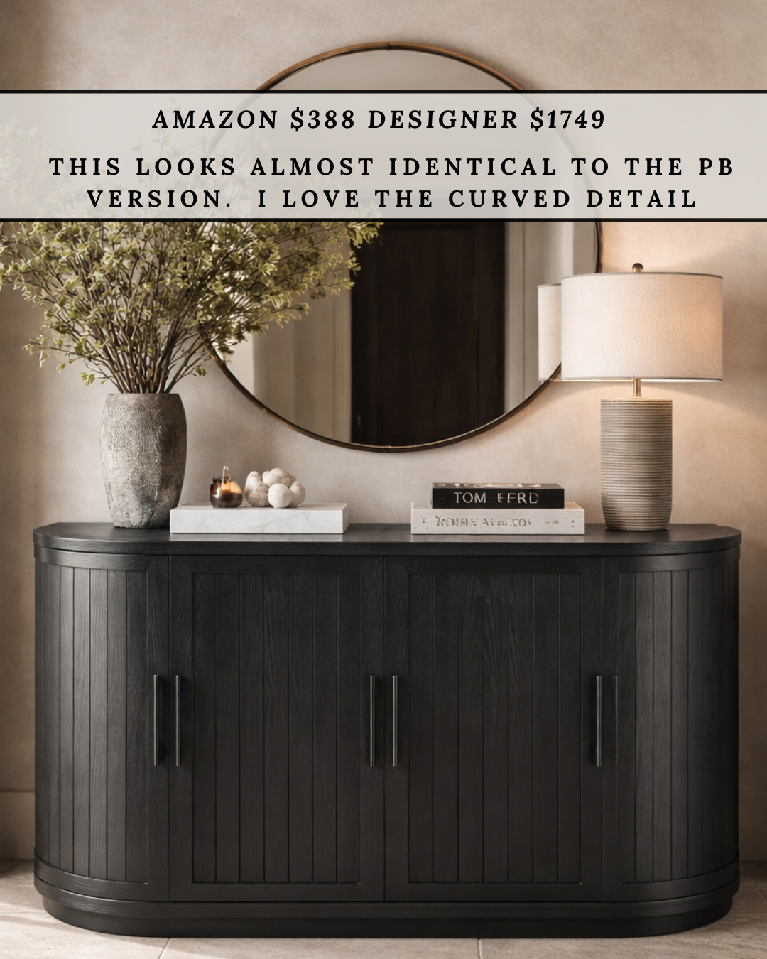 The CURVED CONSOLE TABLE trend is strong right now, and this one delivers that elevated designer look. The rounded silhouette and fluted detail add softness and architectural interest to an entryway or living space. Amazon is about $388, while the designer version is around $1749 — same statement look, major savings.

#Amazon #TheHillaryStyle #AmazonHome #DesignerLookForLess #LuxuryForLess #EntrywayInspo #ModernNeutral #InteriorStyle #HomeUpgrade #AmazonFinds 

 #LTKU #LTKOver40 #LTKHome