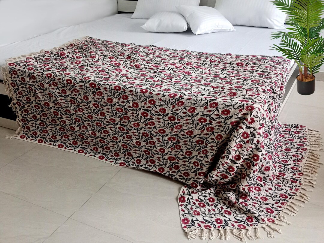 Handmade Throw Handblock Print Throw Cotton Throw Blanket Tassels Hand Loomed Super Soft Block Pr... | Etsy (US)