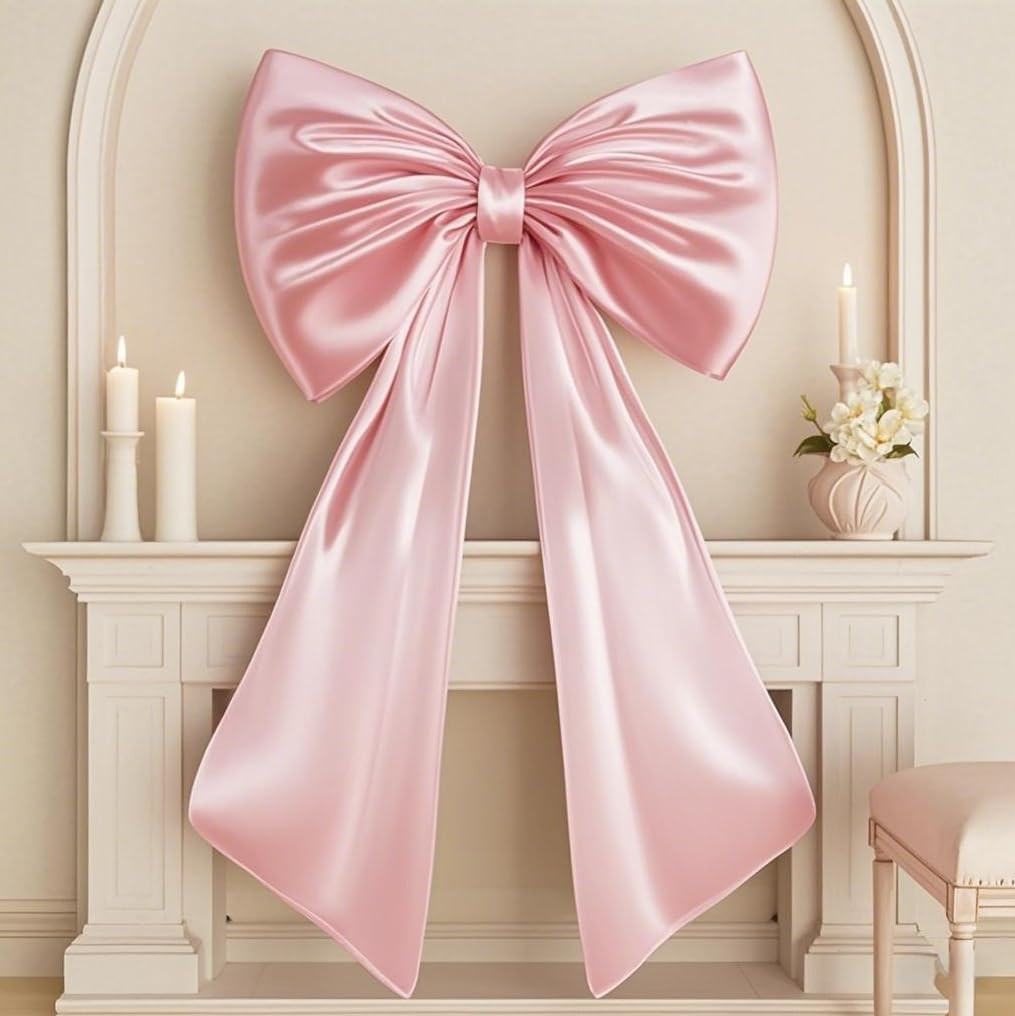 Large Pink Bow for Coquette Room Decor, 40x24 In Satin Ribbon Tie Coquette Birthday Decorations, ... | Amazon (US)