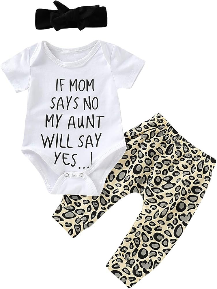 Toddler Baby Girl Leopard Outfit Clothes Letter White Tops Shirts + Long Legging Pant with Headband  | Amazon (US)
