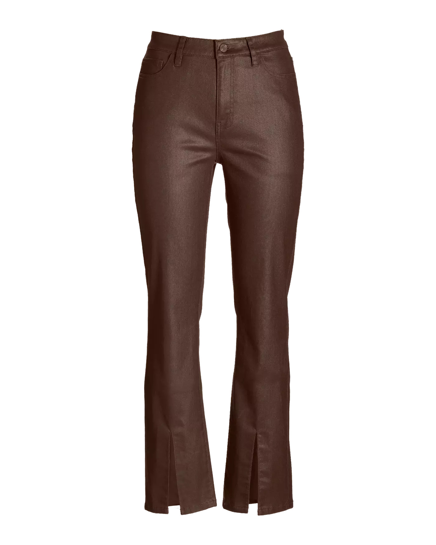 Newport High Rise Slit Front Coated Slim Straight Jean - Chocolate | Boston Proper | Boston Proper