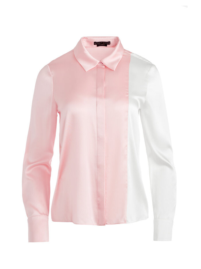 WILLA COMBINATION PLACKET TOP | Alice + Olivia