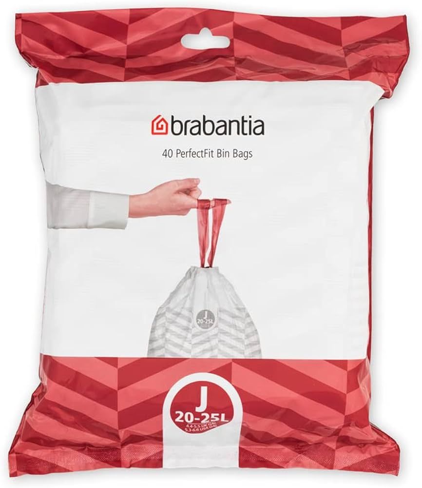 Brabantia PerfectFit Trash Bags (Size J/5.3-6.6 Gal) Thick Plastic Trash Can Liners with Drawstri... | Amazon (US)