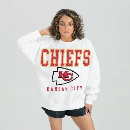 Women's Gameday Couture White Kansas City Chiefs Sunday Drives Oversized Crewneck Pullover Sweatshirt | Walmart (US)